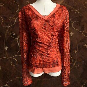 Y2K Orange Mesh Long-Sleeve Top (Fits Like M/L)